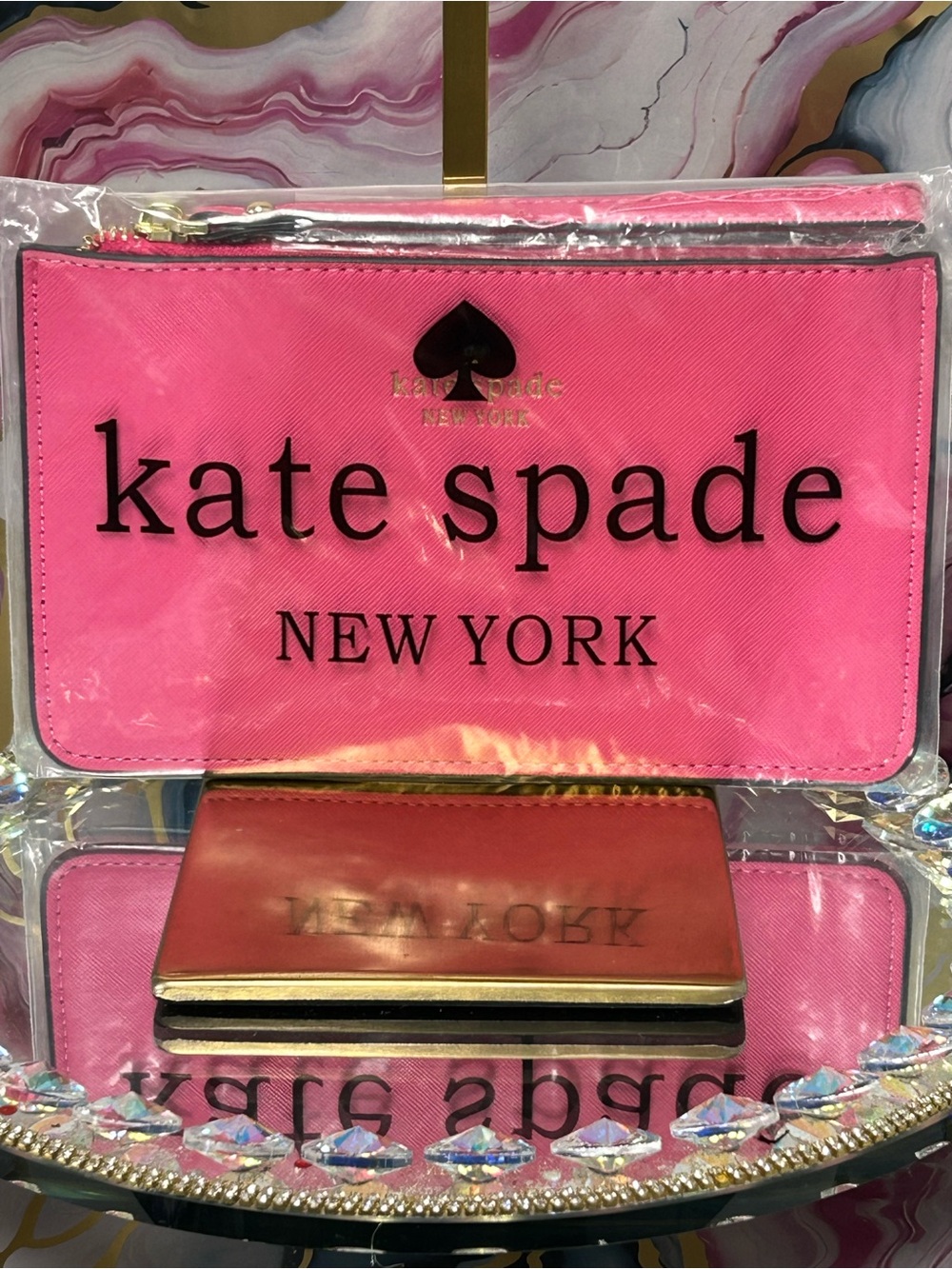 kate spade Bright Pink Logo Zip Pouch wi/Gold Accents Approx. 8 x6  Box included